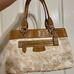 Coach Tan and Cream Signature Shoulder Bag Optic